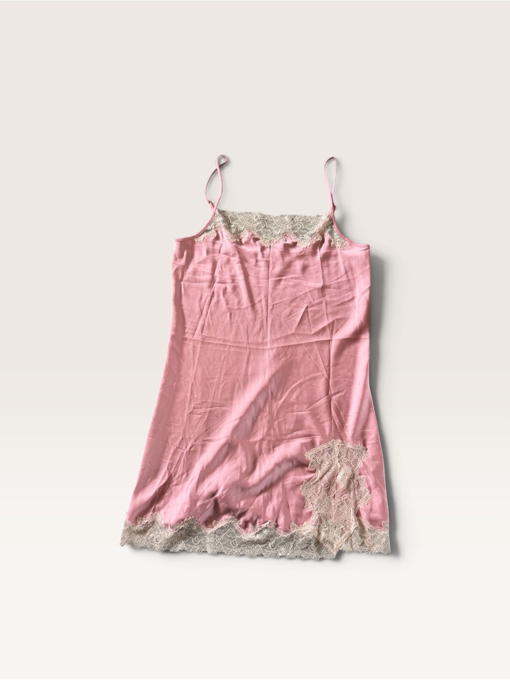 NEW Open Edit Delicate Pink Lace-Trim Satin Slip, Small